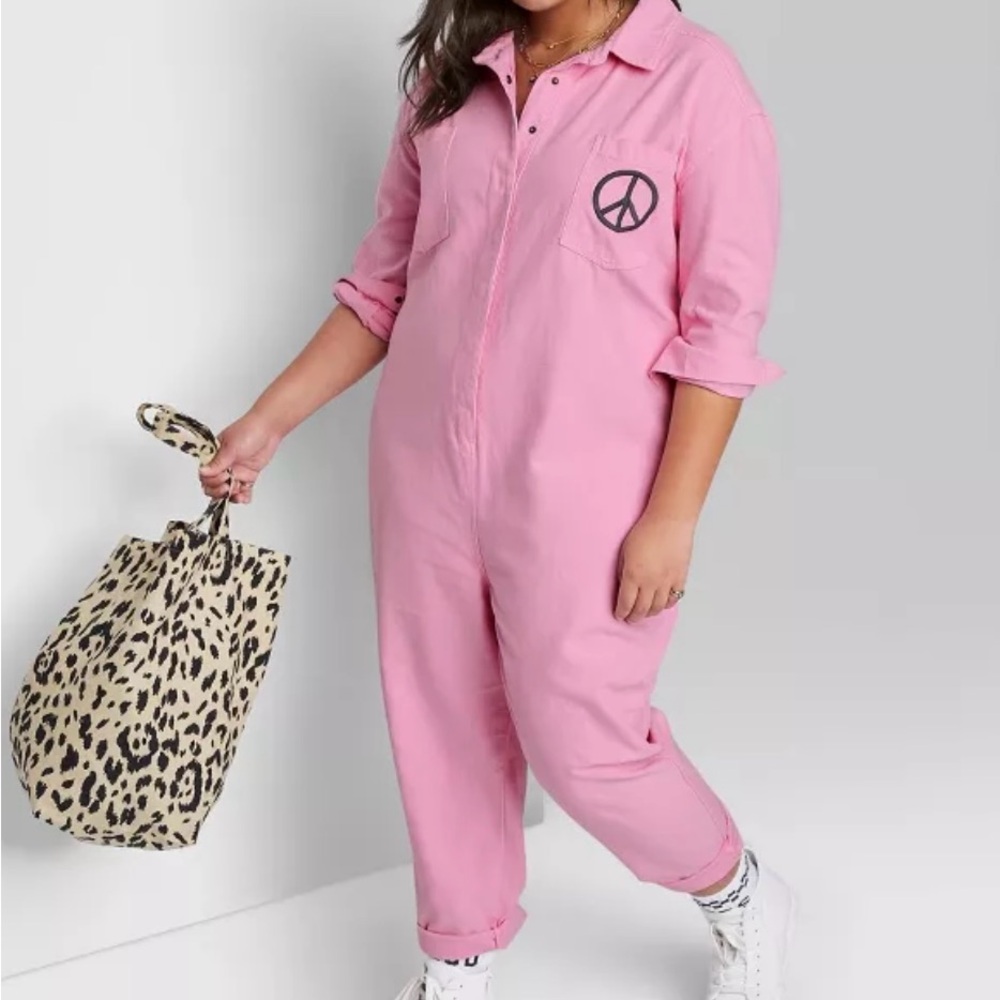Women's Pink Utility Jumpsuit with Peace Patch